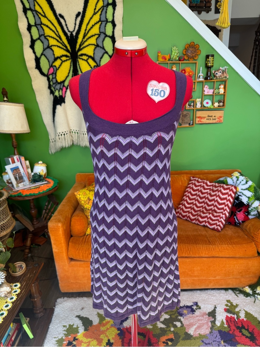 Guess Purple Chevron Knit Tank Dress